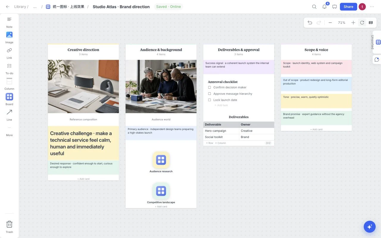 Actual Creative Brief template with project background, reference images and scope documents